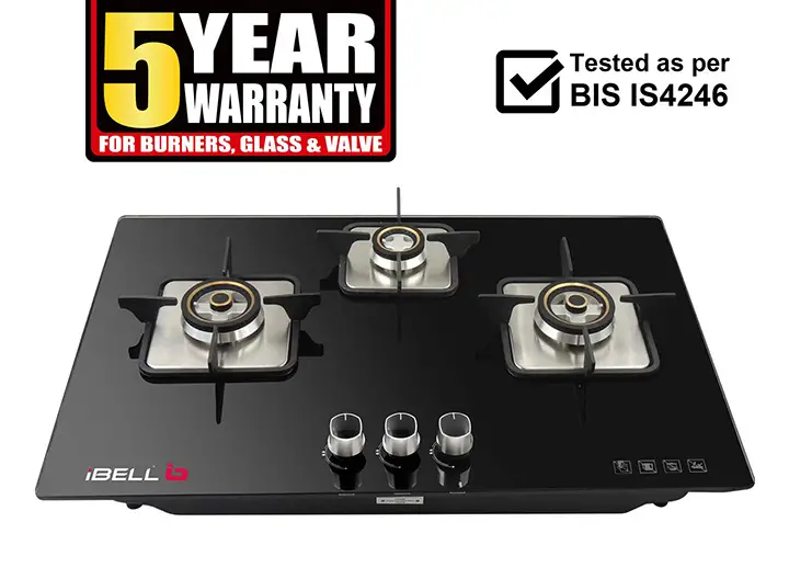 i bell aero hob 3 burner glass top gas stove with auto ignition (black)