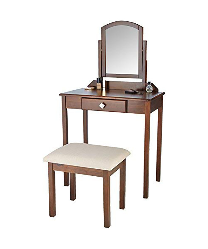 amazonbasics solid wood classic dressing table set with stool