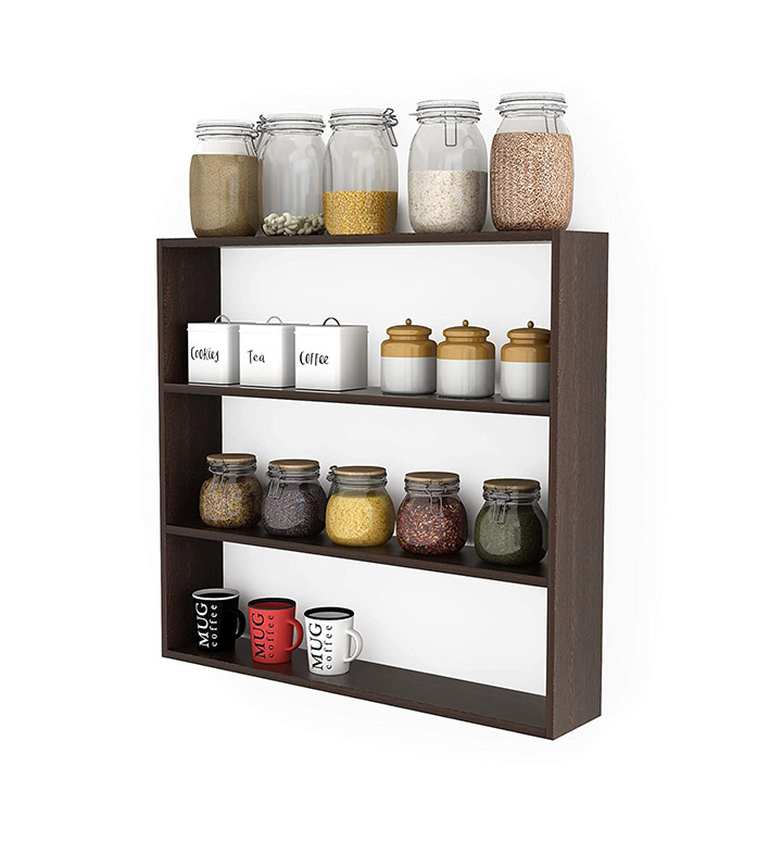 bluewud jasden engineered wood multipurpose kitchen wall shelf rack (wenge)
