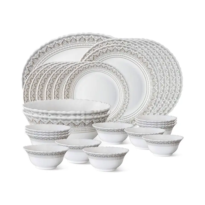 larah by borosil classic opalware dinner set 27-pieces white