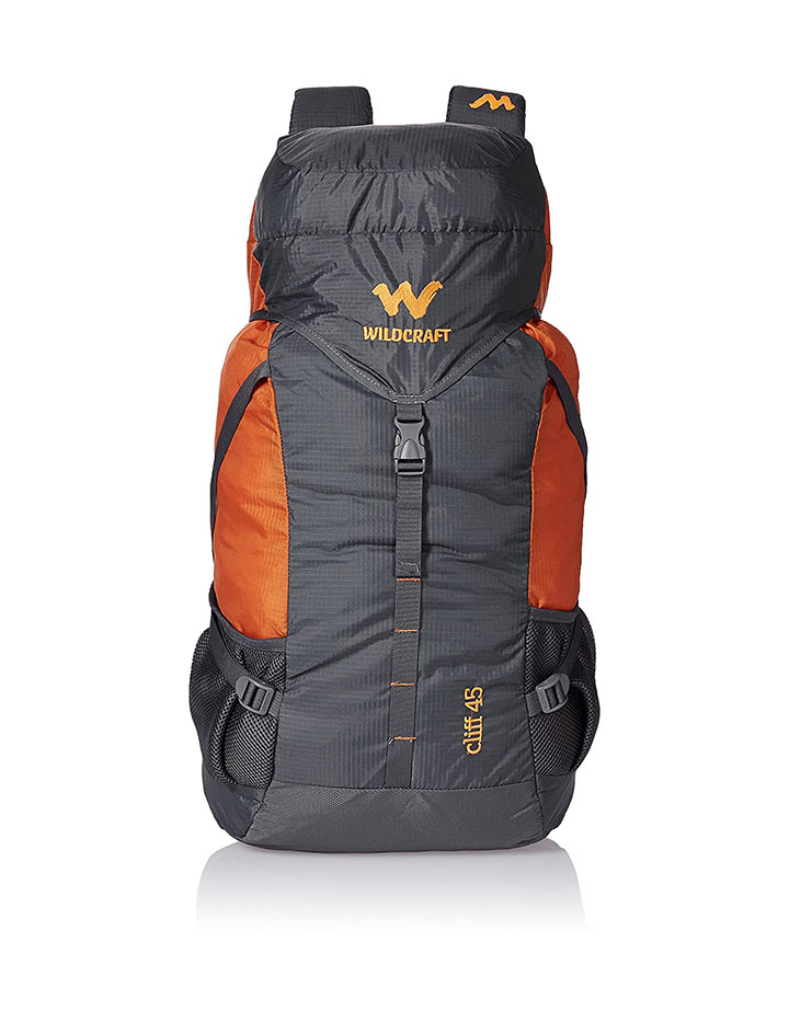 wildcraft 45 ltrs grey and orange rucksack