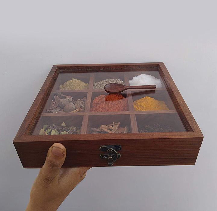 t one woods wooden spice box