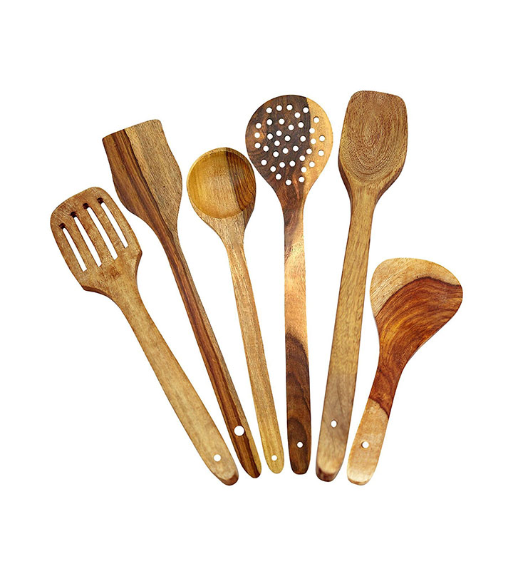 btoc multipurpose wooden serving and cooking non stick spoon set