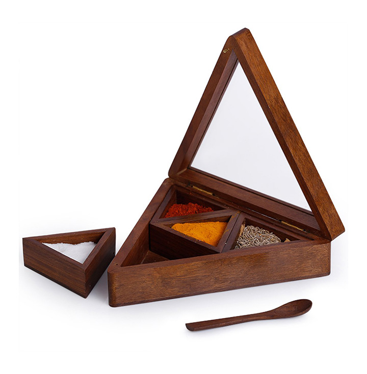 exclusivelane pyramid table top wooden masala box