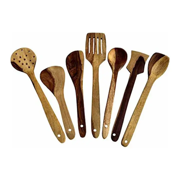 home design mart handmade wooden non-stick serving and cookingspatula spoon set