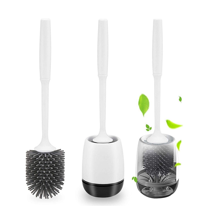 silicone toilet brush with holder set