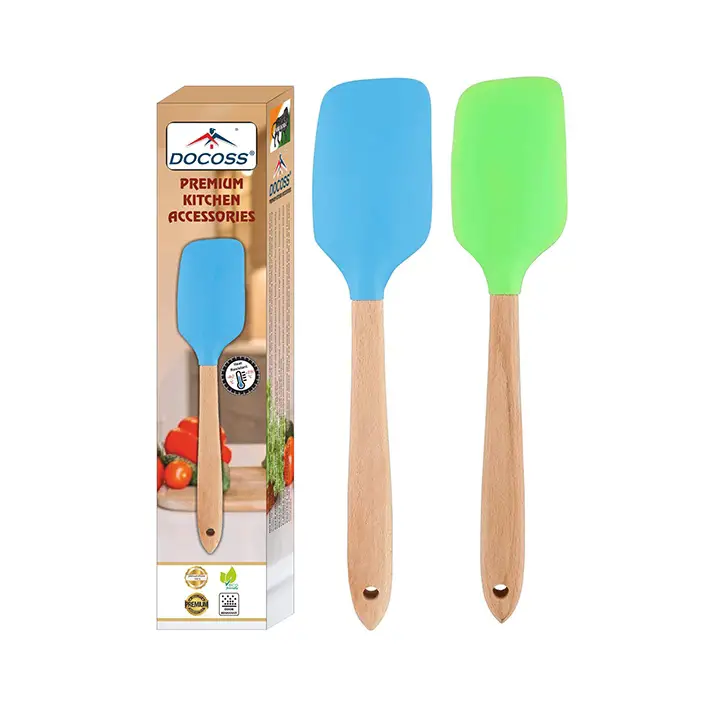 DOCOSS- Pack of 2-Silicone Spatula Set with Wooden Handle