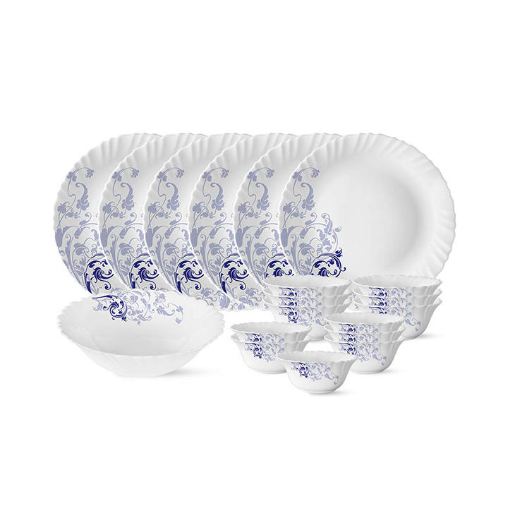 larah by borosil blue eve silk series opalware dinner set