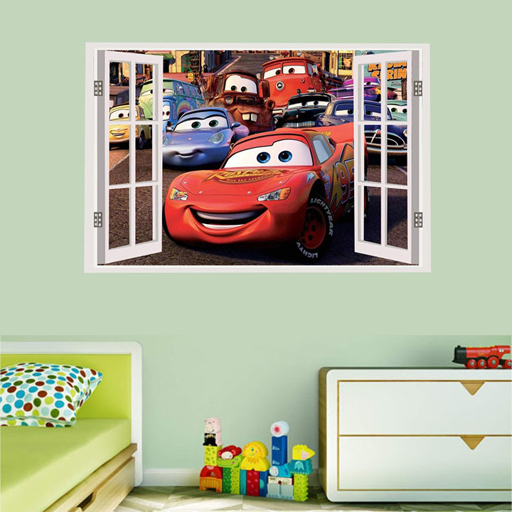 asmi collections pvc disney cars window illusion wall stickers