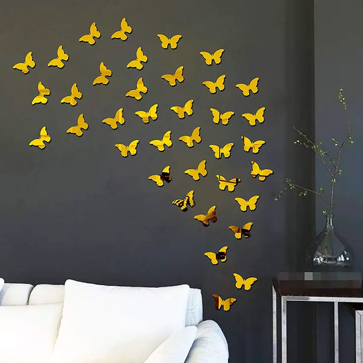 bikri kendra® - 40 butterfly golden - 3d acrylic mirror wall stickers