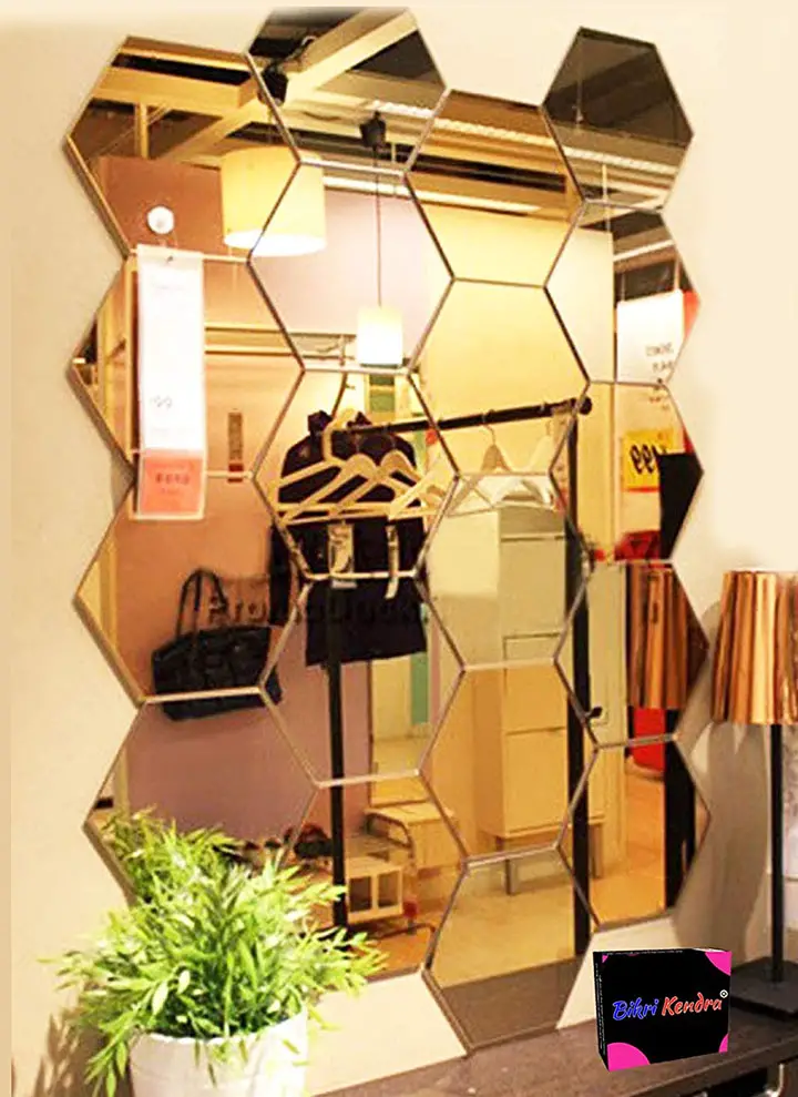 bikri kendra® - hexagon 20 golden mirror - 3d acrylic mirror wall stickers for home & office