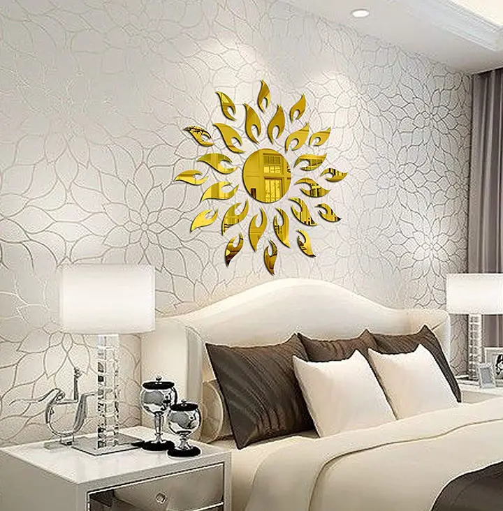 bikri kendra® - sun golden - 3d acrylic decorative mirror wall sticker