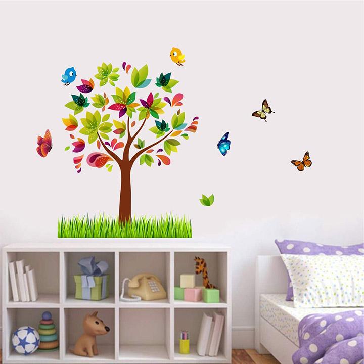 decal o decal wall decals ' colorful tree with birds and butterfly ' wall stickers