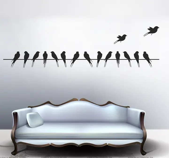 decals design 'beautiful long tail birds on wire' wall sticker