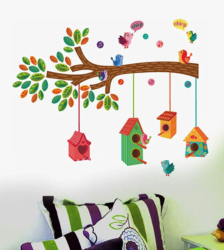 decals design ' bird house on a branch' wall sticker