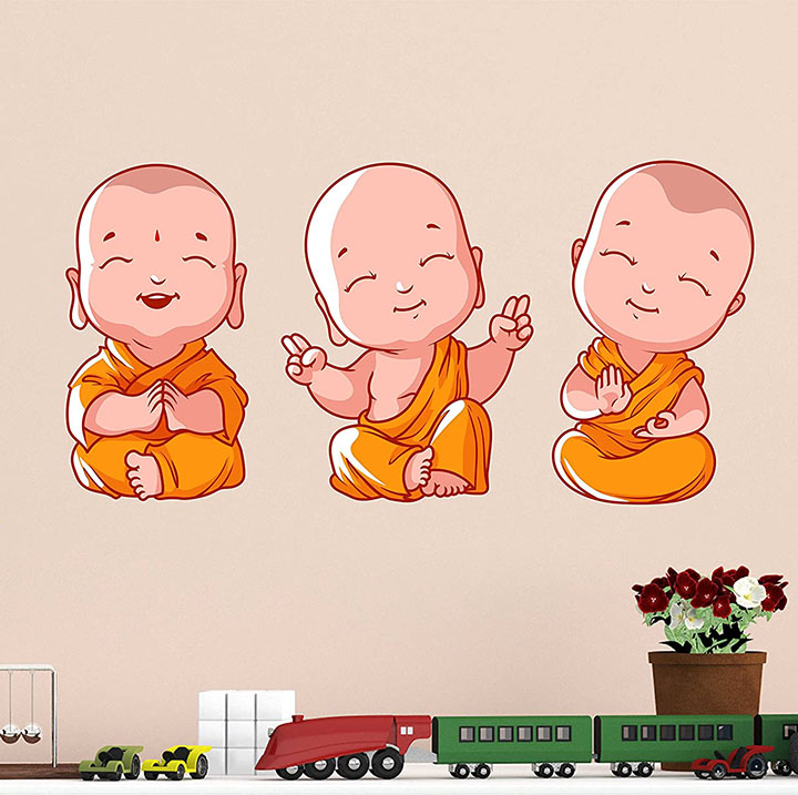 decals design 'buddha design three baby monk pvc wall sticker
