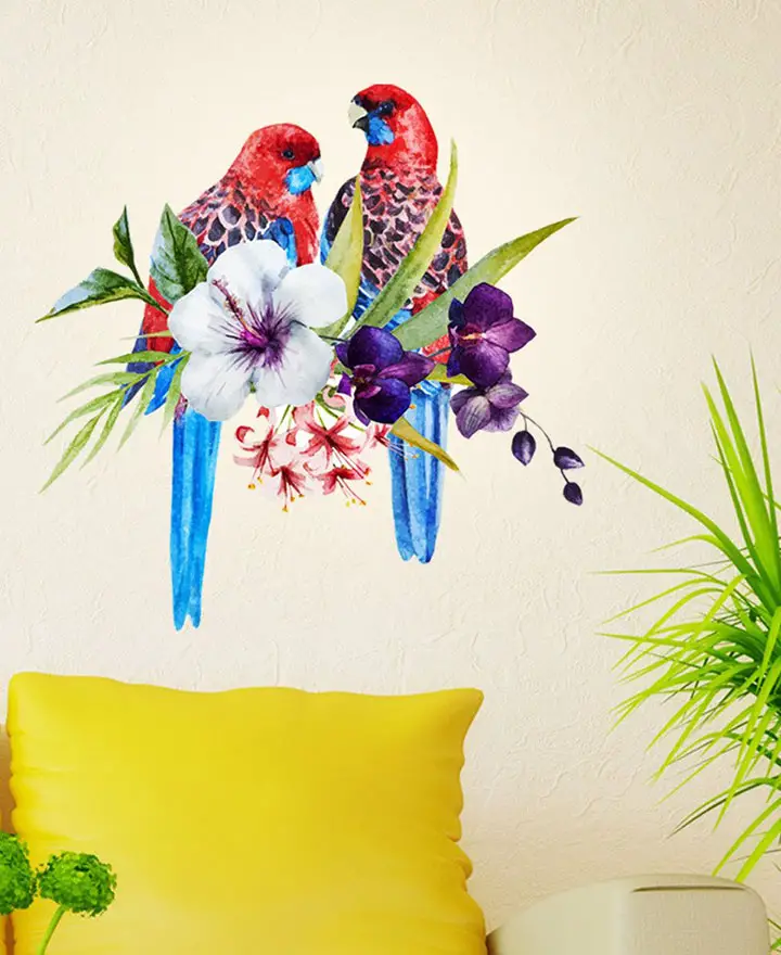 decals design tropical birds on floral branch' wall decal