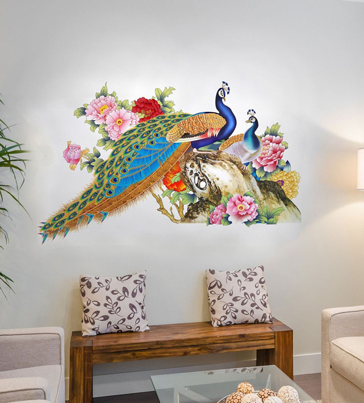 decals design wall sticker for living room peacock birds nature