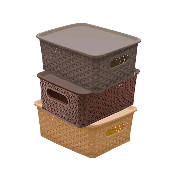 kuber industries plastic 3 pieces small size multipurpose solitaire storage basket with lid