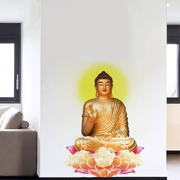 rawpockets 'lord buddha peaceful on lotus ' wall sticker