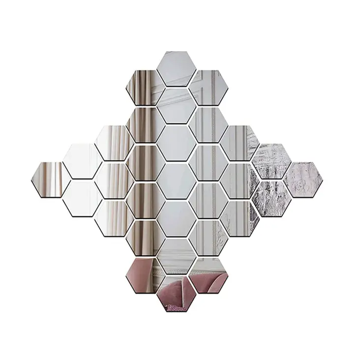 wall1ders - 30 hexagon & 10 butterflies silver (size 10.5 x 12.1) 3d acrylic stickers