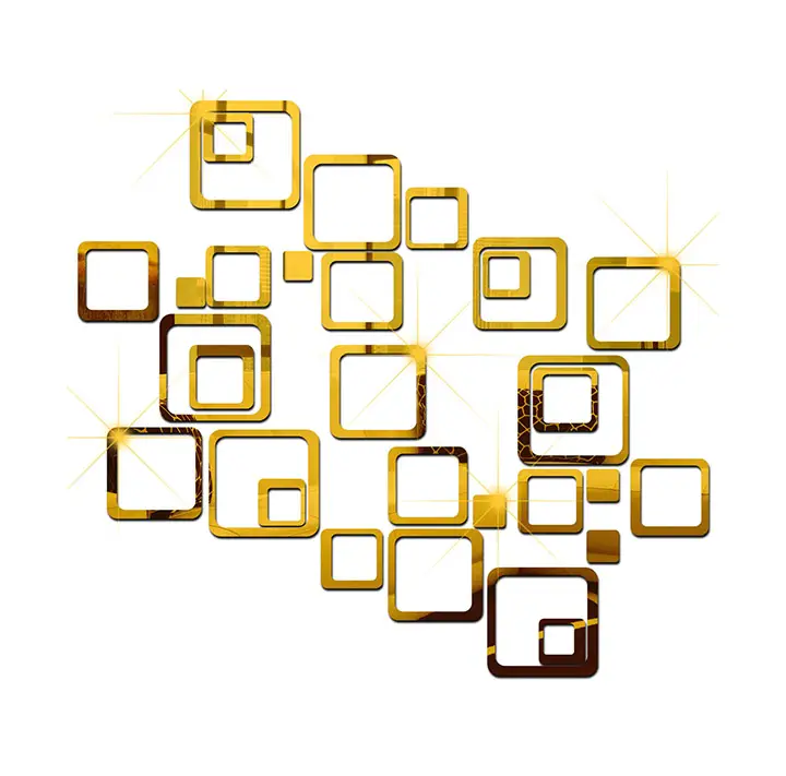 wall1ders - 30 six size square golden 3d acrylic sticker