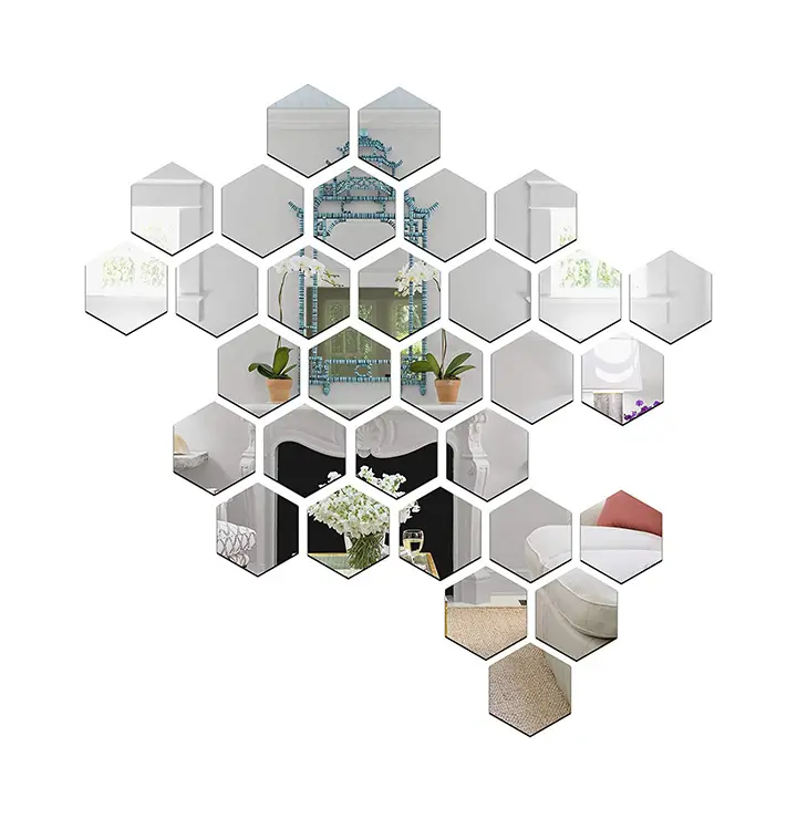 wall1ders - 31 hexagon & 10 butterflies silver (size 10.5 x 12 cm) 3d acrylic stickers