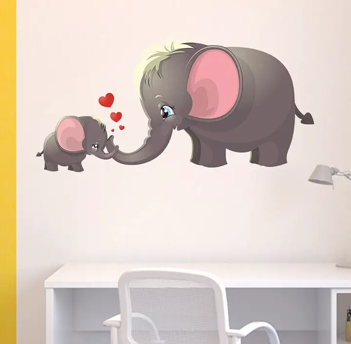Decals Design 'Cute Cartoon Elephant and Calf Playing Theme' Wall Sticker