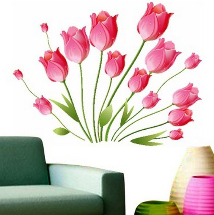 Decals Design StickersKart Wall Stickers Pink Tulips Bouquet