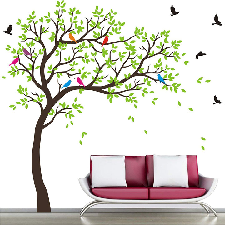 WALLSTICKS ' Extra Large - Full Wall Tree Colourful Birds Nature Wall Sticker