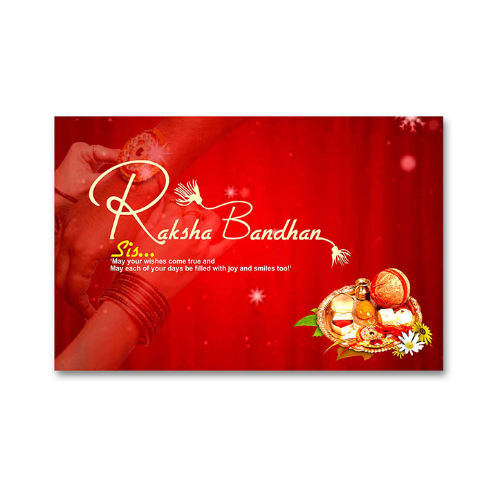 A Radiant Red Poster of Raksha Bandhan along with a Pooja Plate