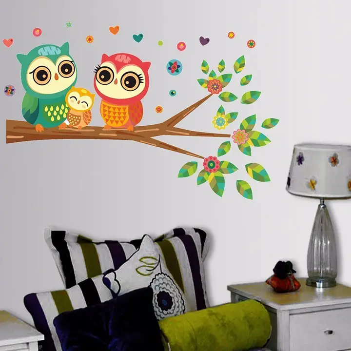 big eyed cute owl family' wall sticker