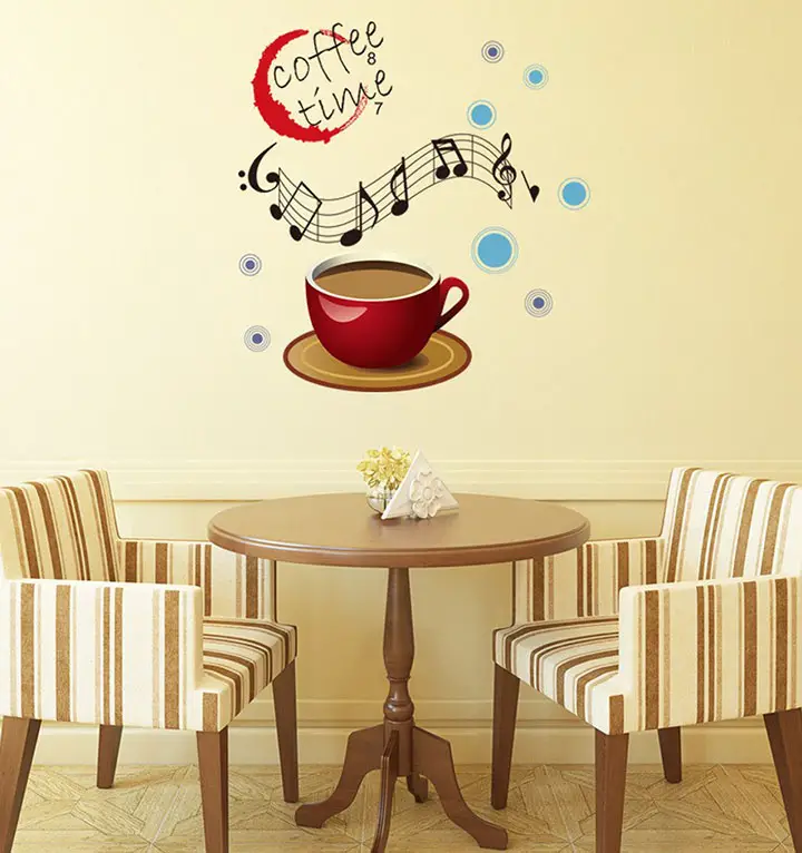 'Coffee Time with Musical Notes' Wall Sticker