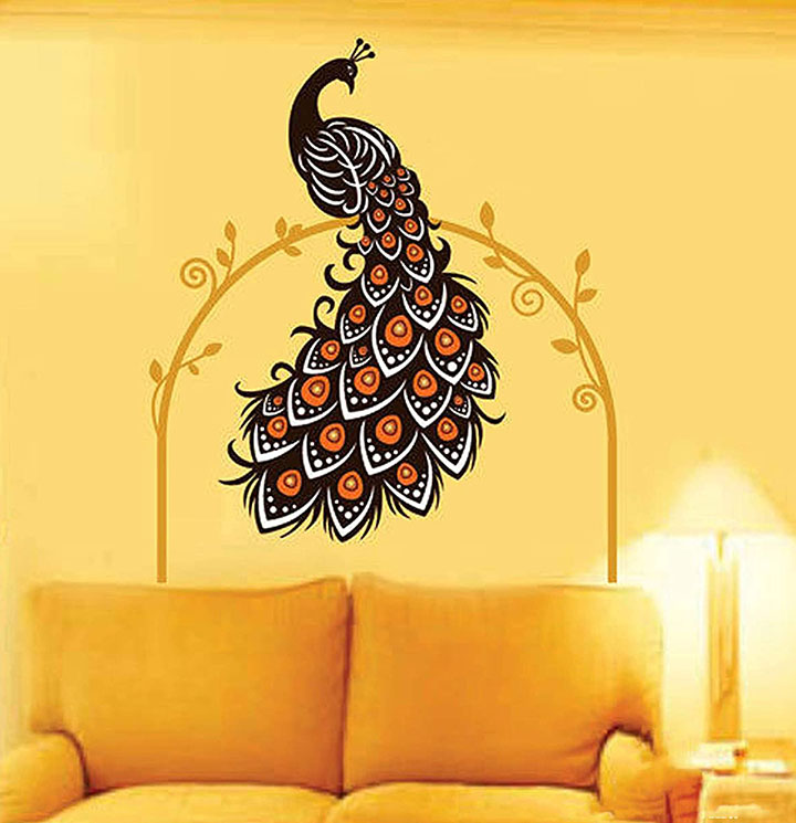 decals design 'beautiful peacock on vine' wall sticker