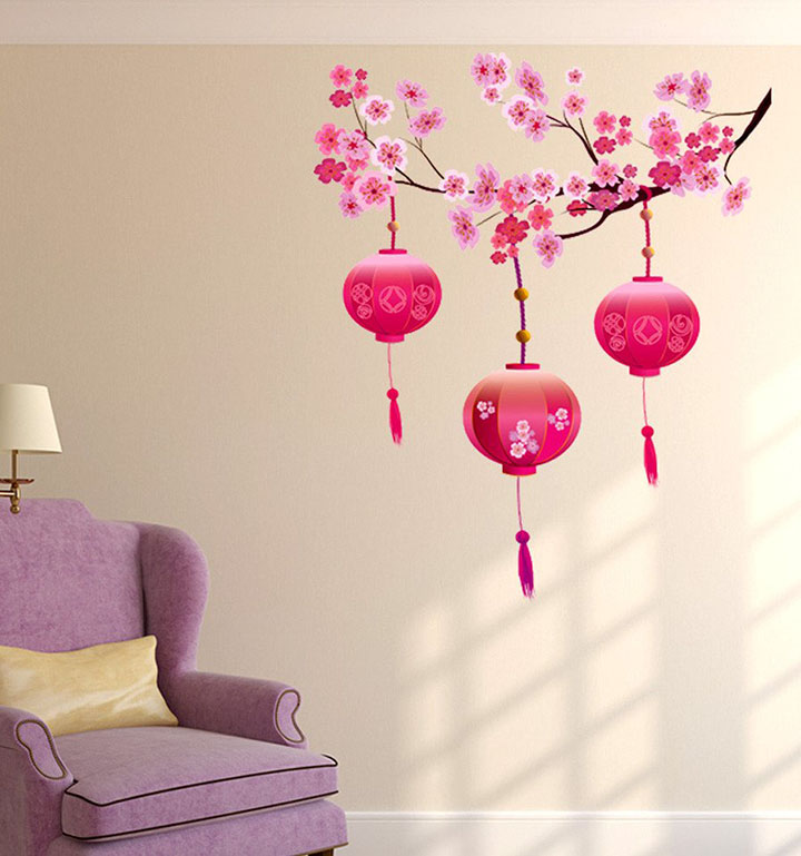Decals Design 'Chinese Lamps Lantern on Floral Branch' Wall Sticker