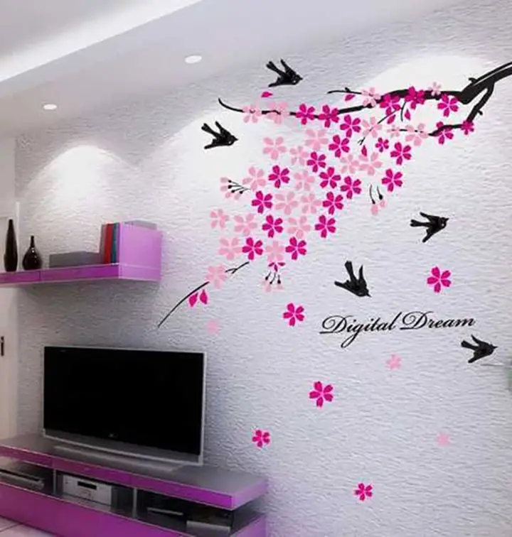 decals design flower branch with birds wall sticker