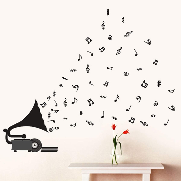 decals design 'gramophone with musical notes' wall sticker