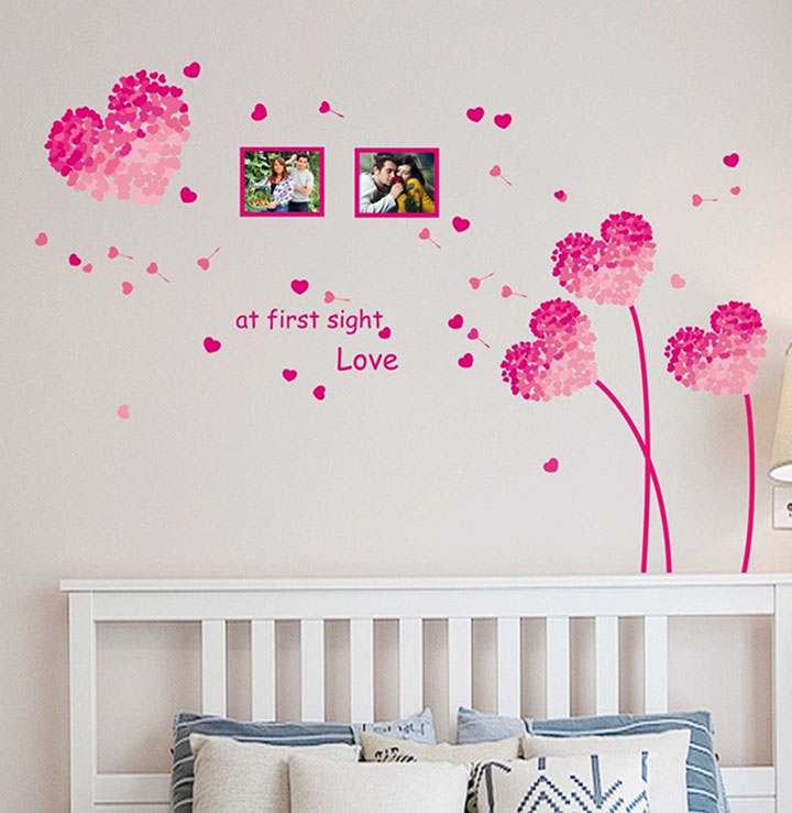 Decals Design 'Heart Shaped Flowers with Blowing Petals' Wall Decal