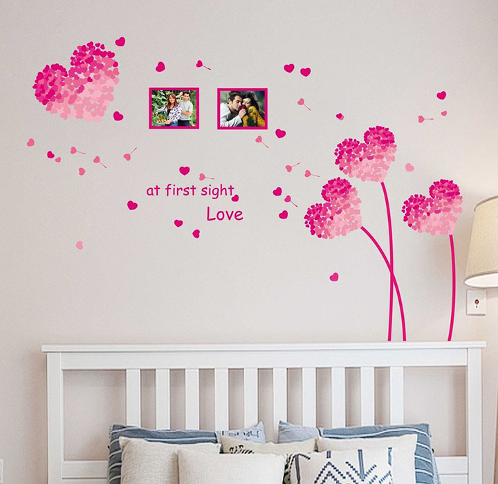 Decals Design 'Heart Shaped Flowers with Blowing Petals' Wall Decal