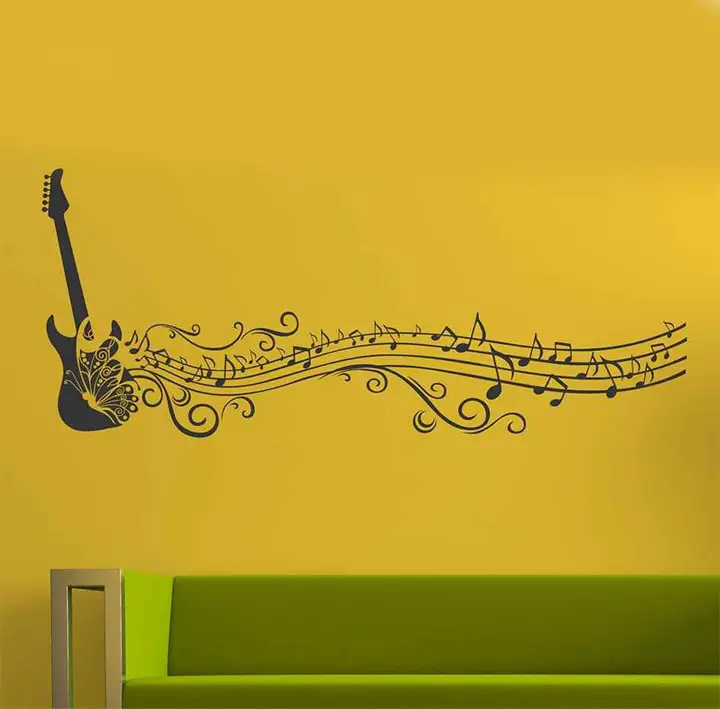 Decals Design 'Musical Notes of Guitar and Butterfly for Music Lovers' Wall Sticker