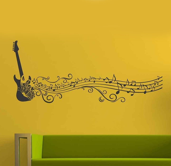 Decals Design 'Musical Notes of Guitar and Butterfly for Music Lovers' Wall Sticker