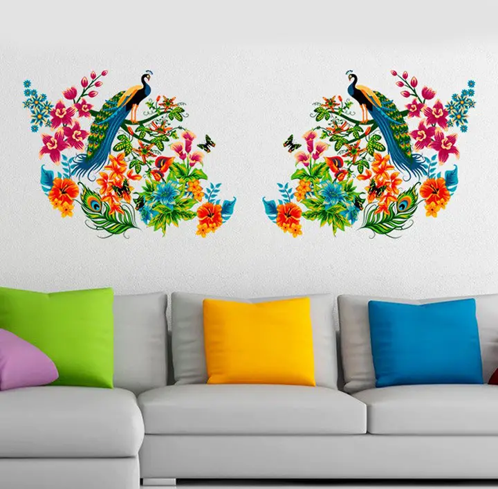 Decals Design 'Peacock Birds on Branch Leaves' Wall Sticker