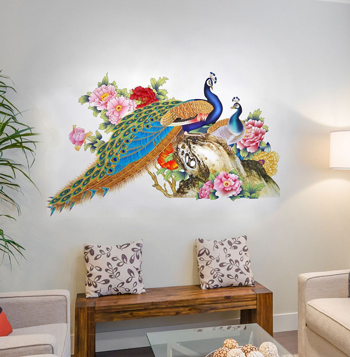 Decals Design Wall Sticker For Living Room Peacock Birds Nature