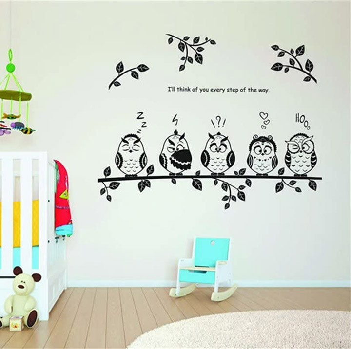 Five Funny owl Wall Stickers Kids Room Decor