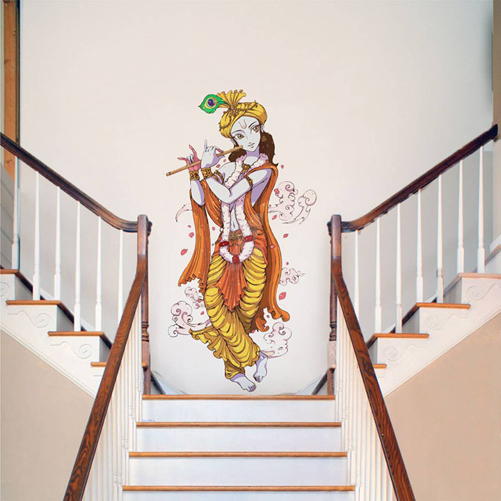 Rawpockets Decals 'Lord Krishna with Flute' Wall Sticker