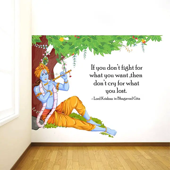 Rawpockets 'Lord Krishna Flute Bhagavad Gita Quote' Wall Sticker