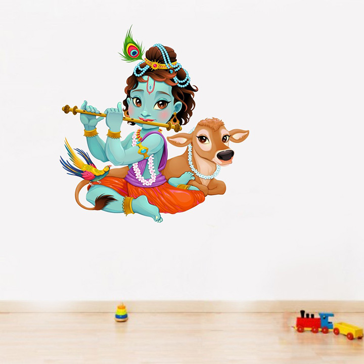 Rawpockets 'Lord Krishna Flute Playing with Cow' Wall Sticker