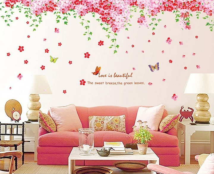 Syga Cherry Blossom Flowers Tree Design Decals Wall Stickers