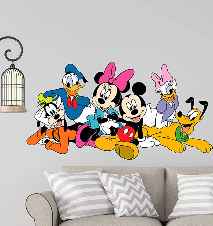 Wall guru Disney Cartoon Group Mickey Mouse,Minnie Mouse, Donald Duck Wall Sticker PVC Vinyl Wall Sticker