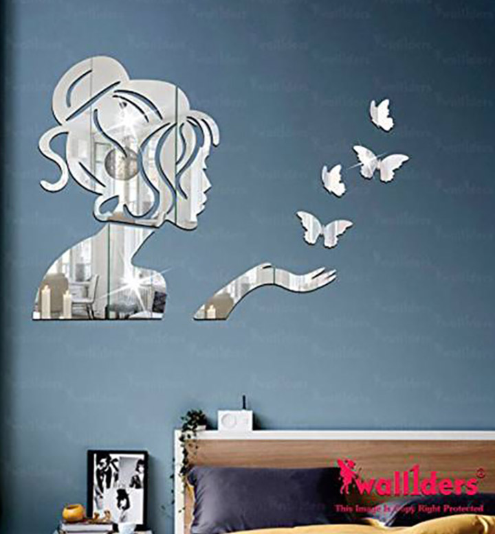 Wall1ders - Angel & 4 Butterflies Silver 3D Acrylic Stickers